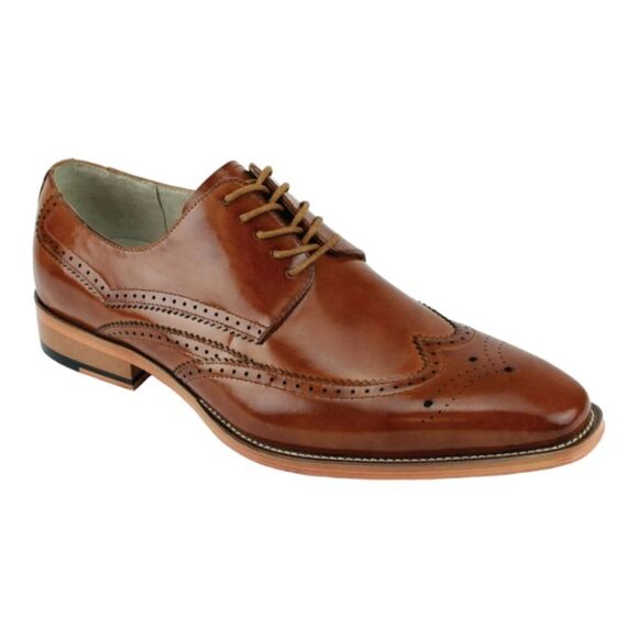 GIOVANNI MEN'S TAN WINGTIP LACE UP LEATHER  DRESS SHOE. LINCOLN. - Picture 2 of 2
